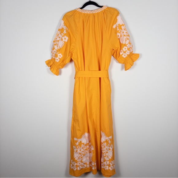 Julia Amory Orange Embroidered Cotton Short Sleeve Coatue Belted Dress - Picture 12 of 12